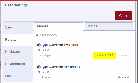 Updating assistant on Node-RED 4